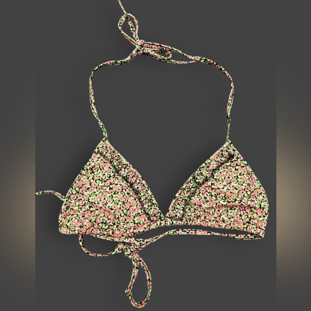 Dog Vtg Medium Pink Triangle Bikini Top Triangle Padded VS Swim Ruffle Halter